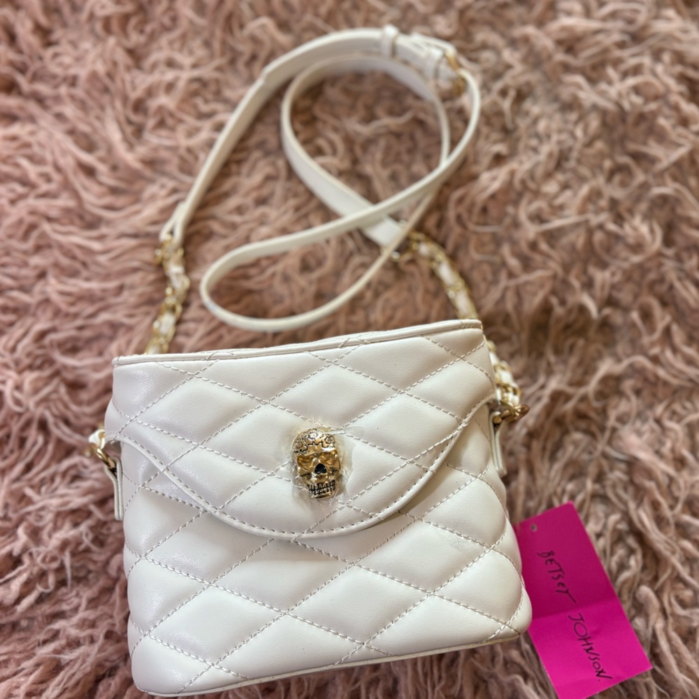 Betsey Johnson White Quilted Crossbody Bag
